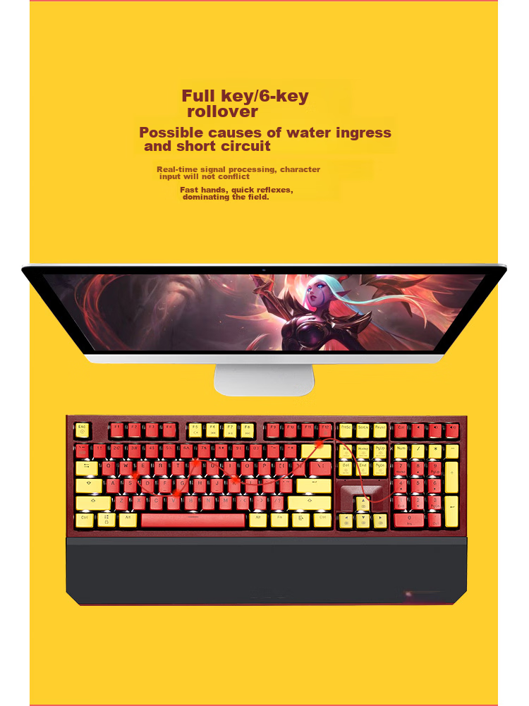 Hyeku X5 Wired/wireless 2.4G Dual-Mode Mechanical Keyboard with 108 Keys, PBT Keycaps, Tequila Sunrise Color, Kehua BOX Sky Blue Switches, with Clip And Wrist Rest 15