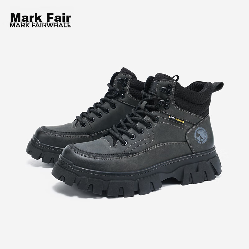 MARK FAIRWHALE Men's High-Top Martin Boots, Winter Outdoor Desert Work Boots, Casual Men's Boots, Black And Gray, Size 40