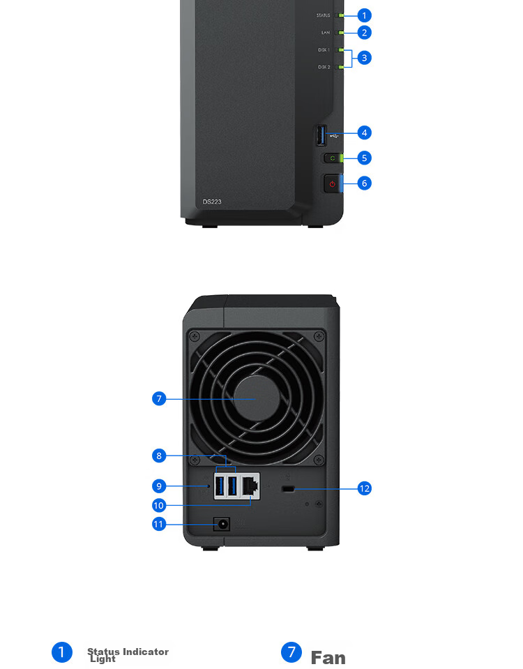 Synology DS223 Quad-Core Dual-Bay NAS Network Storage Private Cloud Smart Album File Auto-Sync 15
