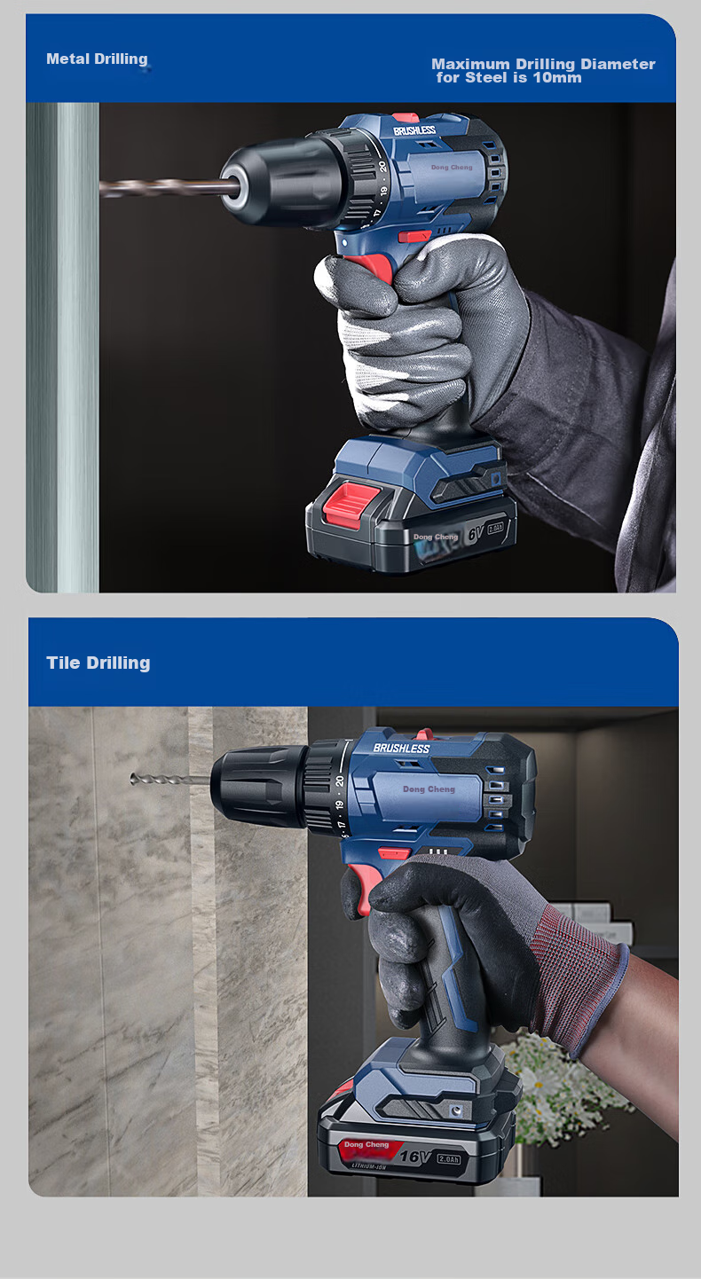 Dongcheng 16V Brushless Lithium Drill WJZ2410S, Rechargeable Dual-Battery Electric Drill, Household Power Screwdriver, Power Tool 9
