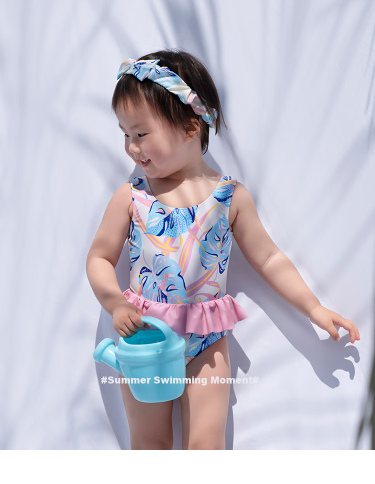 Yizi Children's Swimsuit, One-Piece Swimwear for Girls, Toddler And Baby Hot Spring Swimwear with Hair Tie, EZI20G061, 110cm 2