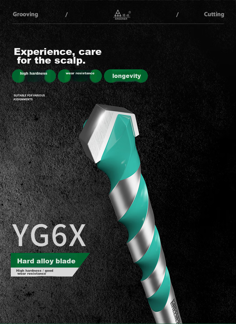 GREENER Ceramic Tile Drill Bit, Concrete Cement Marble Impact Drill Bit, Hand Electric Drill Alloy Bawang Drill, 2 Pieces Each of 6+8mm 4