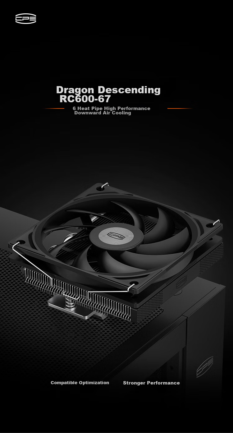 PCCOOLER RC600-67 ITX Air-Cooled CPU Cooler (Bottom Pressure/67mm Height/6 Heat Pipes/12cm Fan/Copper Base Reflow Solder Nickel-Plated/Supports AM5 1700) 1