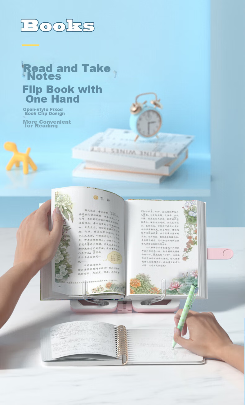 Jinzhi Blue Multifunctional Stationery Box Reading Stand, Elementary School Student Bookshelf Stand, Pencil Case Storage, Automatic Double-Layer Pencil Bag, Large Capacity, Children's Reading, Boys And Girls, Foldable 5