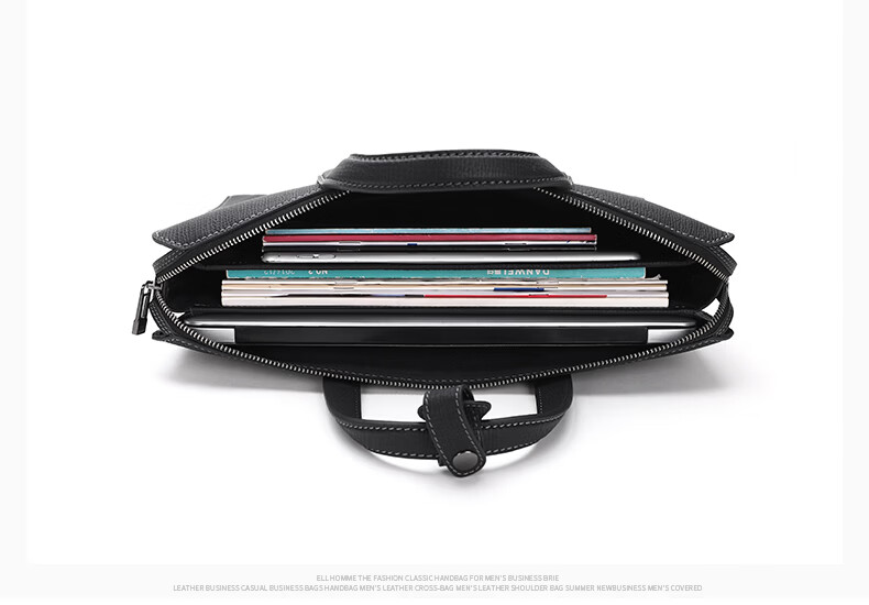 ELLE HOMME Men's Business Briefcase, Luxury Top-Grain Leather Handbag, Large Capacity Laptop Bag for Men EA188215310 Black 6