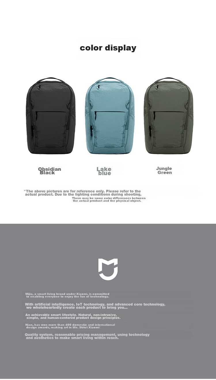 Mijia Outdoor Casual Sports Backpack for Men And Women, Lightweight Laptop Bag, Student Schoolbag, Travel Fitness Bag, Obsidian Black 9