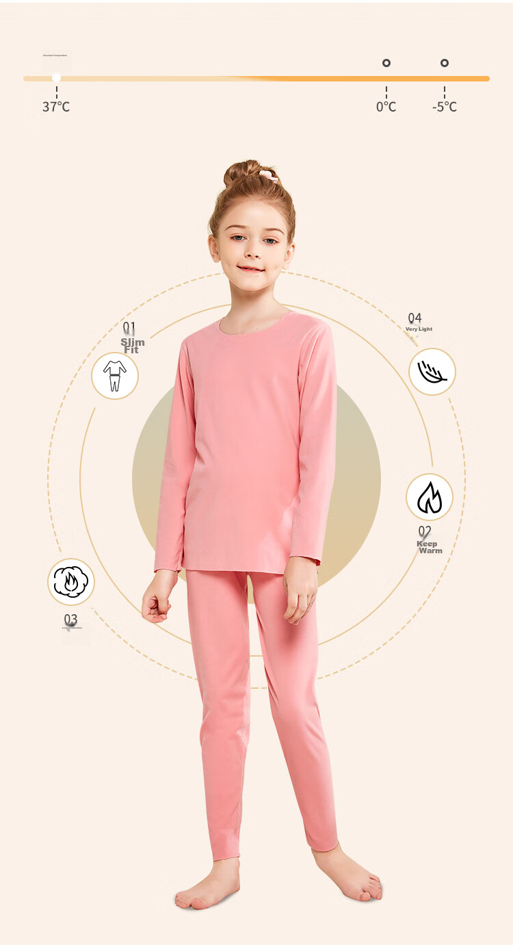 Langsha Children's Thermal Underwear, Seamless Autumn Top And Pants for Boys And Girls, Sleepwear Set for School-Age Kids, Teenagers And Toddlers 6