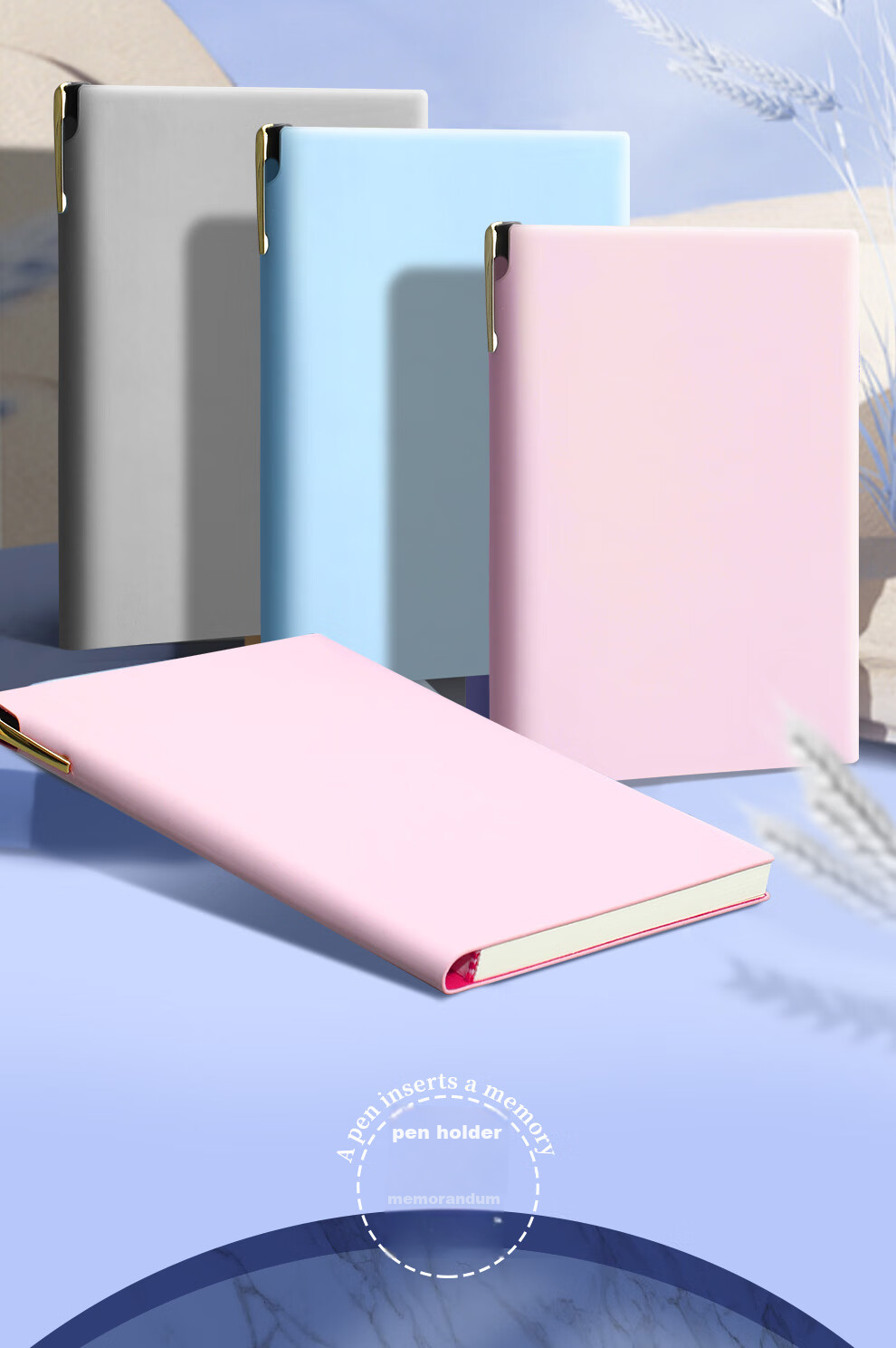 Faramon A5/96 Sheets Morandi Series Notebook with Pen Holder, Leather Cover, Soft Texture, High-Quality Diary Stationery A5-Moon Rock Gray 2