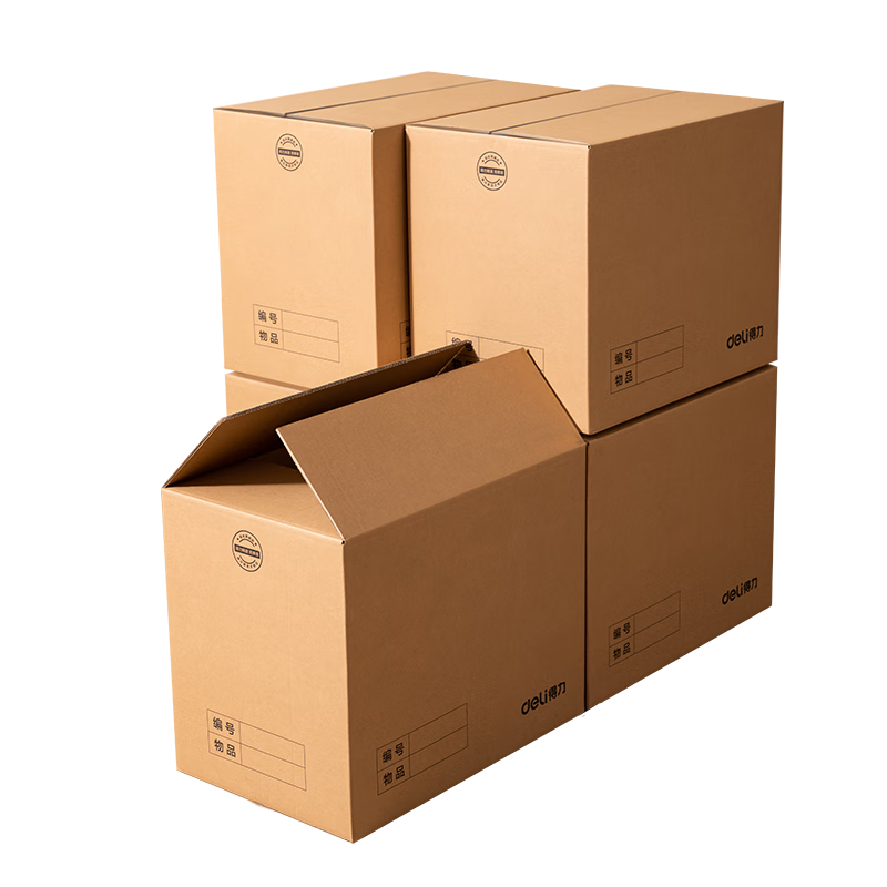 Deli Moving Kraft Paper Boxes, Thickened Foldable, 120L Large Capacity with Security Seal, No Handles, Pack of 5, PK143