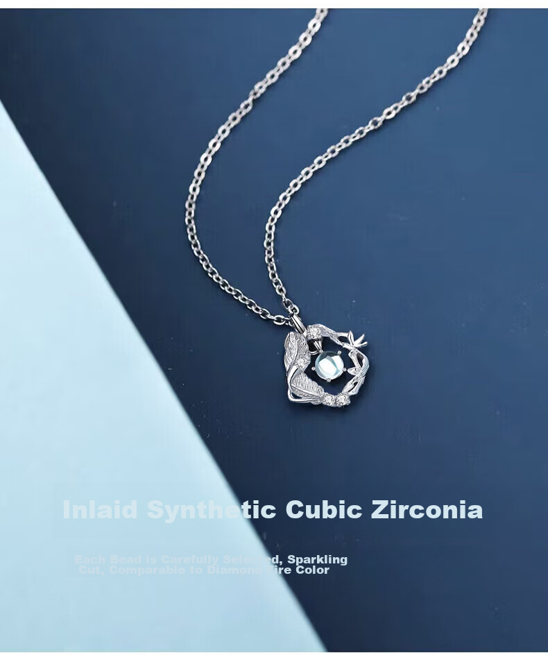 Zhoubaifu Blue Eucalyptus And Bird Silver Necklace for Women, 2026 New Light Luxury Collarbone Chain Pendant, Birthday Gift for Girls 4