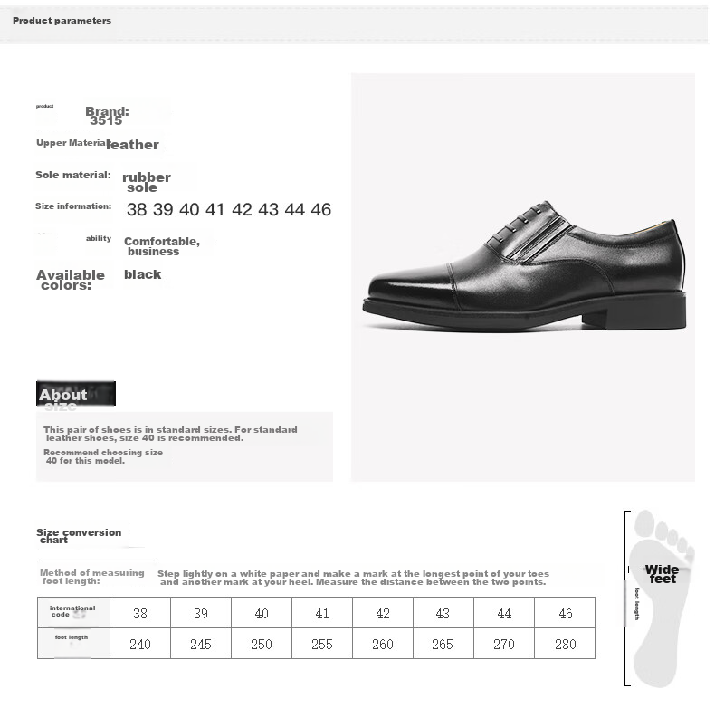 3515 Qiangren Formal Shoes for Men, Three-Joint Leather Shoes, Business Casual Top-Grain Cowhide Slip-On Style Men's Shoes, Black, Size 43 8
