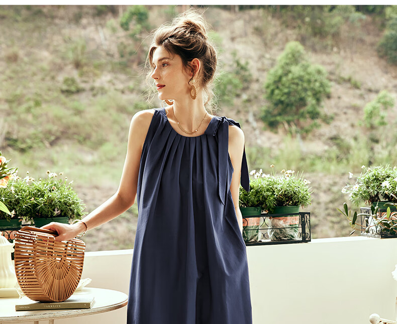 Olrain Sleeveless Halter Neck Dress Women Spring Summer Loose Vacation Spaghetti Strap Maxi Dress Purple L 26