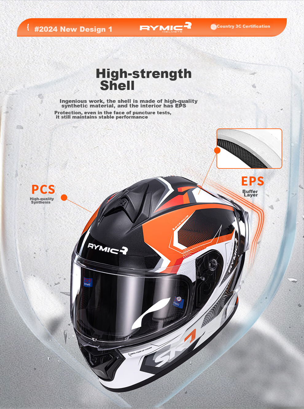 RYMIC Motorcycle Helmet, Full-Face, 3C Certified, Professional Motorbike Riding Helmet, All-Season Use, for Men And Women, R977 Silver Gray, XL Size 5