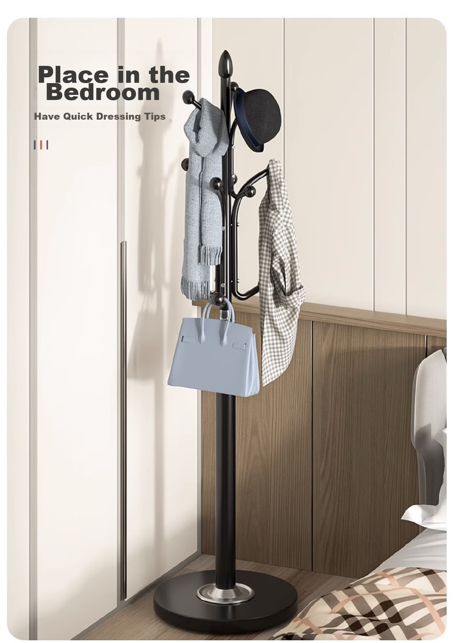 Qiyinge Floor-Standing Clothes Rack, Bedroom Coat Stand, Iron Art Hanger for Living Room, Large Coat Stand with Storage 15