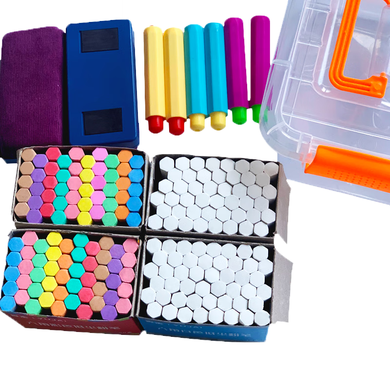 YUJA Chalk Set, 11 Colors, 196 Pieces, Hexagonal Colored And White Chalks for Children, Non-Toxic Dust-Free Drawing Board, Doodle Pens, Teacher's Teaching Blackboard Report Special Pens