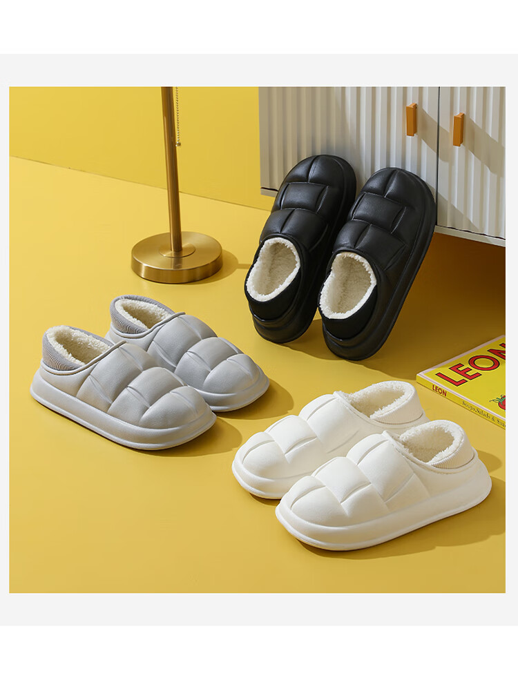 CARTELO Cotton Slippers for Men And Women, Autumn And Winter Home Indoor Outdoor Wear, Warm Water-Resistant Soft Sole EVA Couple Shoes 14