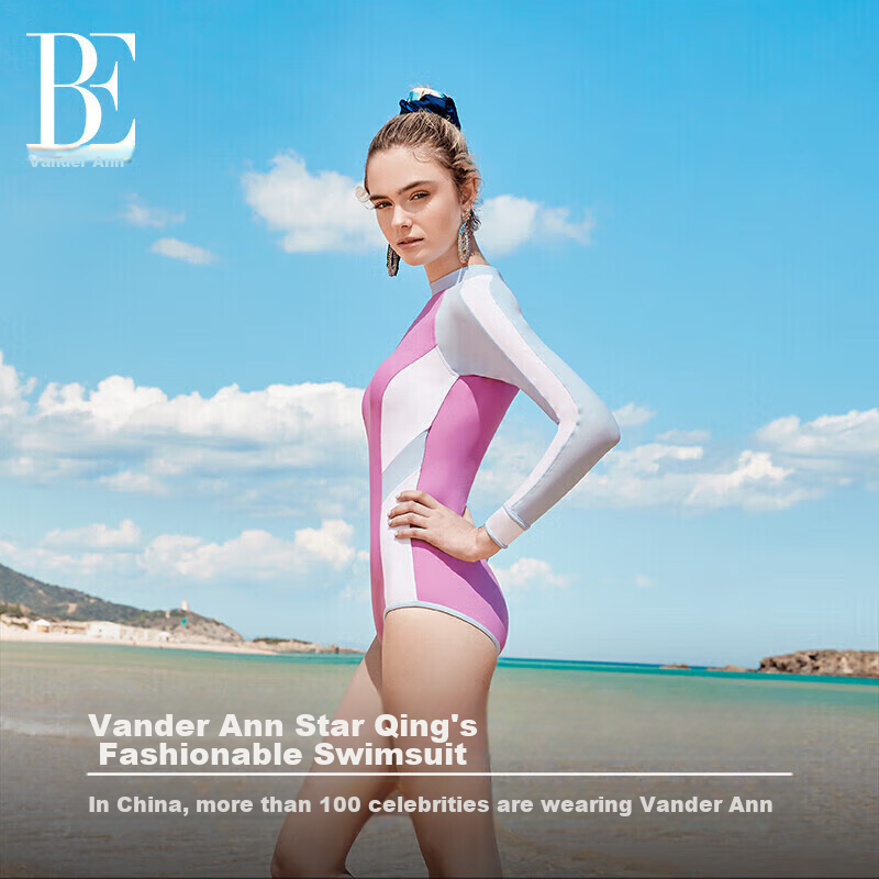 BALNEAIRE Women's High-End Fashion MIX Series One-Piece Sun Protection Swimwear, Long-Sleeved Sexy High-End Beach Hot Spring Swimsuit, Size M