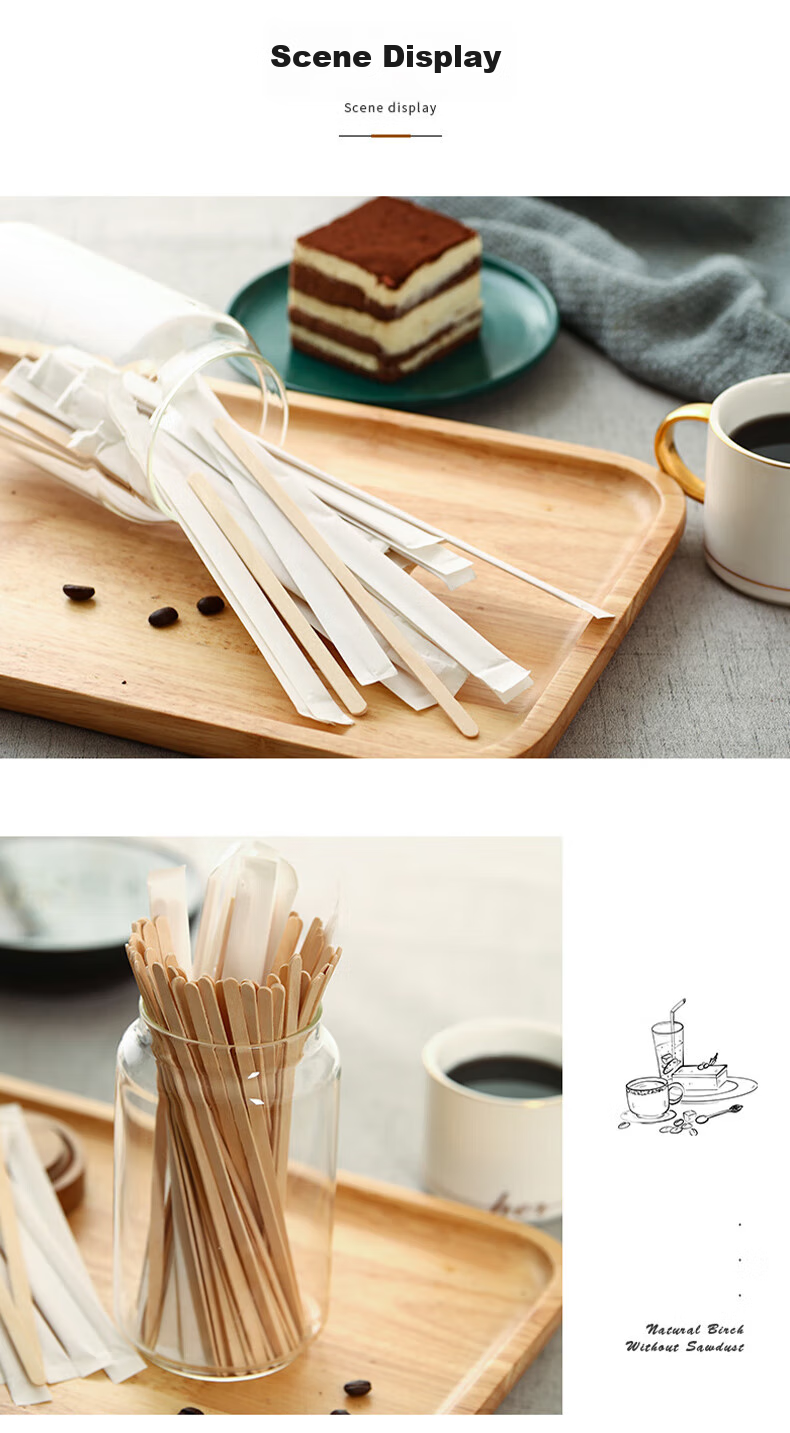 MENGTING Disposable Coffee Stirrers, 14cm Wooden Coffee Mixing Sticks, Portable Individual Packaging, 200 Pieces Per Box 10