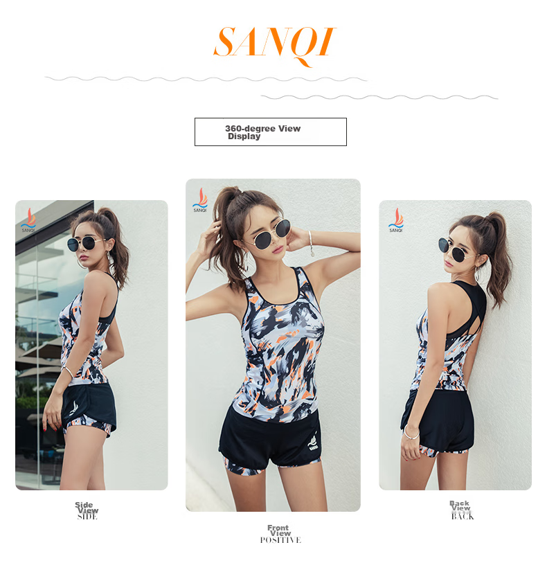 Sanqi Women's Two-Piece Swimsuit, Conservative One-Piece Top And Boyshort Bottom, Slimming, Plus Size, Sports, Hot Spring Resort Swimwear, 19043 Black XXXL 2