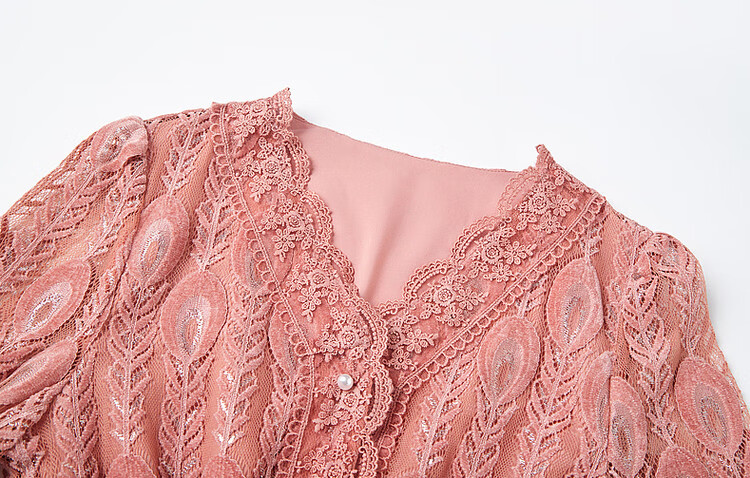 Dme [Retro Lace Design] Autumn French V-Neck Elastic Waist Puff Sleeve Midi Dress for Wome 6