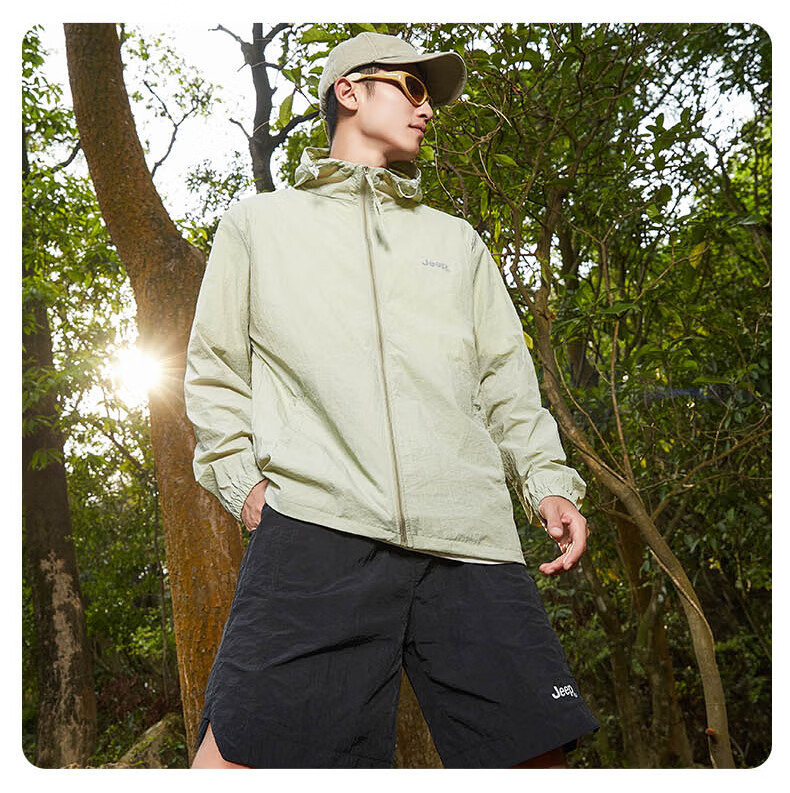 JEEP Sun Protection Jacket, Summer Breathable, for Men And Women Couples, Ice Silk Outdoor Sports Skin Coat, Pure Black, 3XL 26