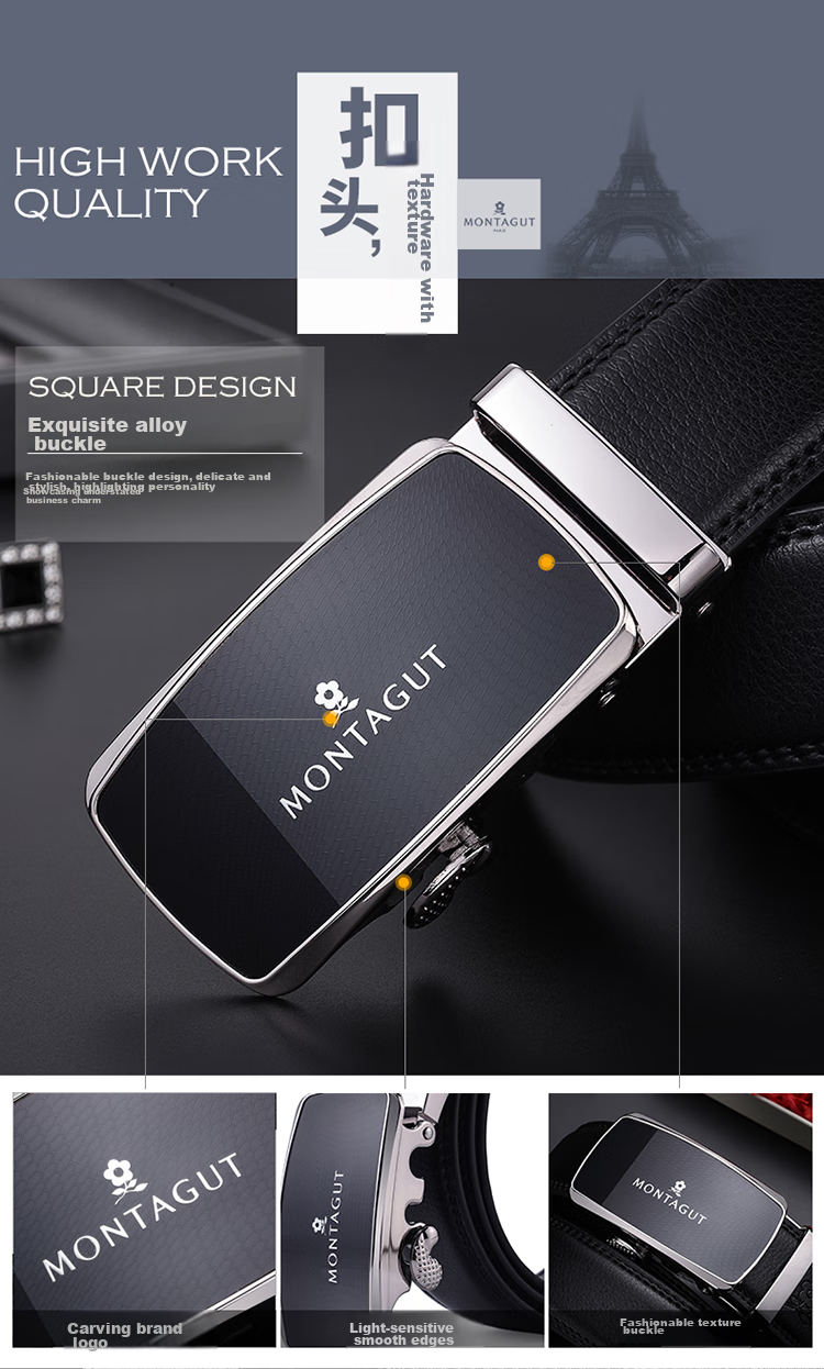 MONTAGUT Men's Belt, Men's Waistband, Men's Trouser Belt, Cowhide Automatic Buckle, Suitable for Outer Wear, Father's Day Birthday Gift for Husband 4