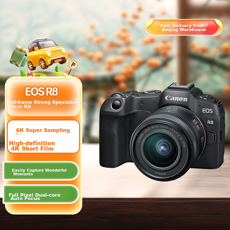 Canon [Official Flagship] R8 Mirrorless Camera, Portrait And Landscape Photography Specialized Camera for Travel, 4K Video Recording, Vlog, Full-Frame R8 with 24-50mm Lens Kit