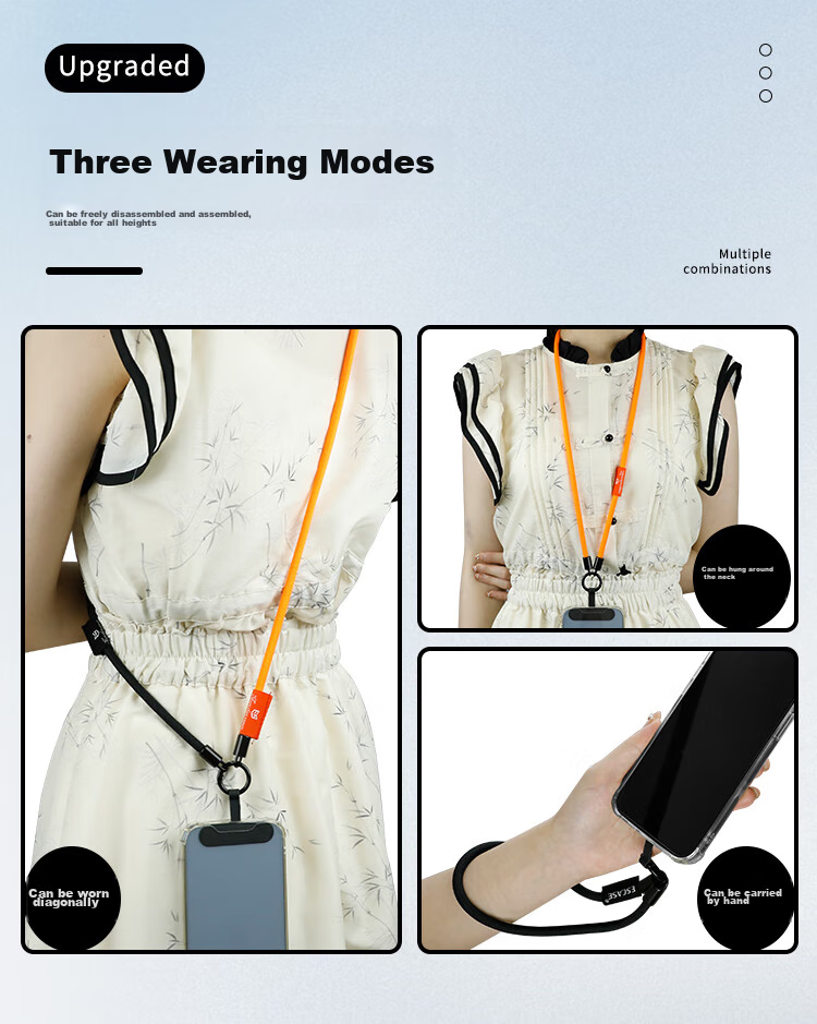 ESCASE Phone Lanyard Three-In Multifunctional Compatible with Apple 17 Air Crossbody Wrist Strap Neck Strap Adjustable Anti-Loss Phone Case Durable Long Orange + Black 9