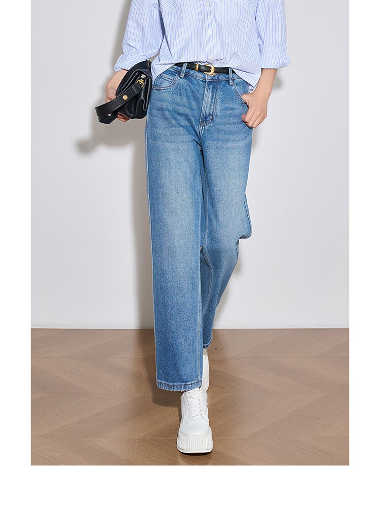 Oulain Women's Jeans, Loose-Fitting Casual Nine-Point Pants for Commuting, Suitable for Spring, Summer And Autumn, Denim Blue, Size L 16