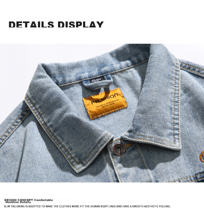MMOPTOP Denim Jacket, Trendy Men's Spring And Autumn Style, Turn-Down Collar, Retro Workwear Jacket, Loose Casual Outerwear, JK826, Black, 2XL 12