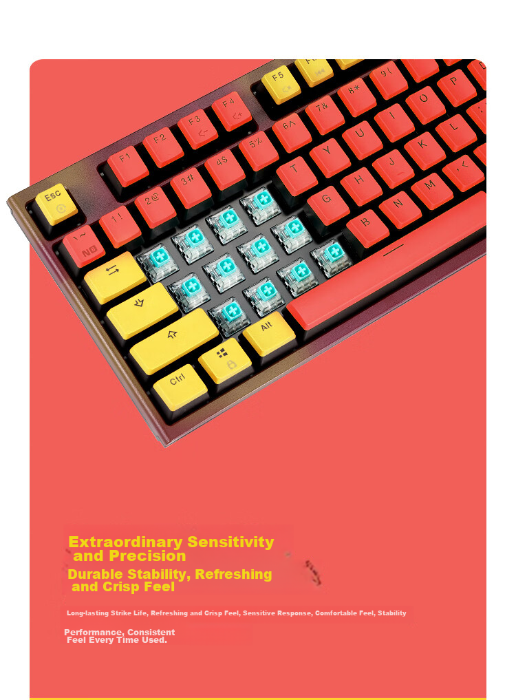 Hyeku X5 Wired/wireless 2.4G Dual-Mode Mechanical Keyboard with 108 Keys, PBT Keycaps, Tequila Sunrise Color, Kehua BOX Sky Blue Switches, with Clip And Wrist Rest 5