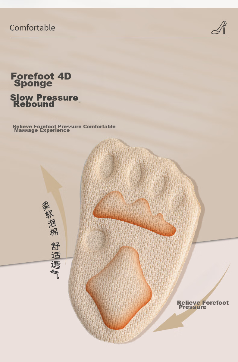 FOOTOPPO Sponge Foam Foot Pads, Palm Pads, Half Size Women's High Heels, Insoles for Toe Side, Anti-Pain, Non-Slip, Shock-Absorbing Shoe Inserts for Wome 5