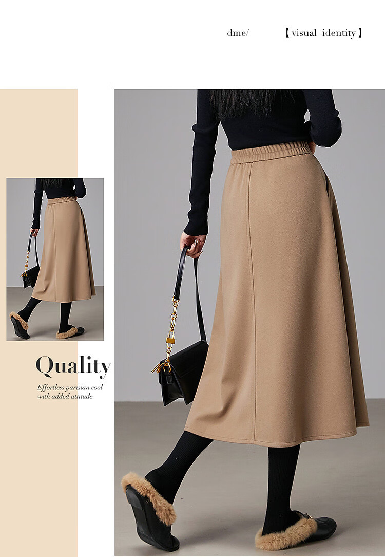 Dme A-Line Skirt, Winter Commute Mid-High Waist Solid Color A-Line Skirt Casual Midi Skirt, Black, M 9