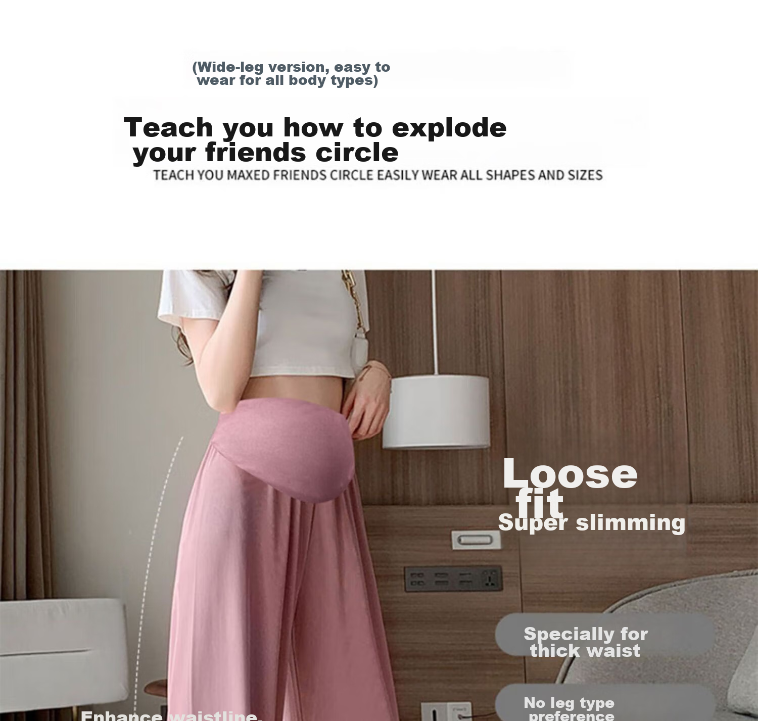 JOYNCLEON Maternity Pants, Summer Wide-Leg Trousers for Women, Petite Size, Outdoor Wear, Draping Ice Silk Casual Pants for Women, Black, L, Jyk176499 15