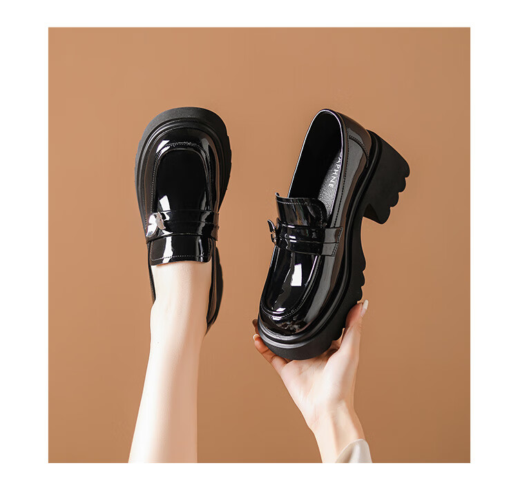 DAPHNE Thick-Soled Loafers for Women, Versatile And Fashionable Shoes, JK Academy Style Black British-Style Leather Shoes for Women, Black, Size 35 9