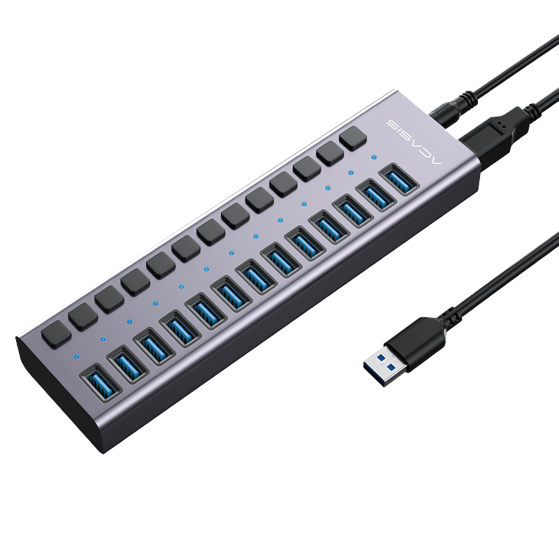 Acasis USB3.0 Hub, Group Control Flashing, High-Speed One-To 13-Port HUB Extender Cable, Laptop Desktop Computer Multi-Port Converter Expansion Dock HS-713MG