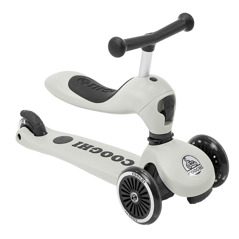 COOGHI Children's Scooter V2, Two-In Multifunctional Kids' Bike, Gravity Steering, Quiet, for Ages 1-5, Birthday Gift, Light Gray