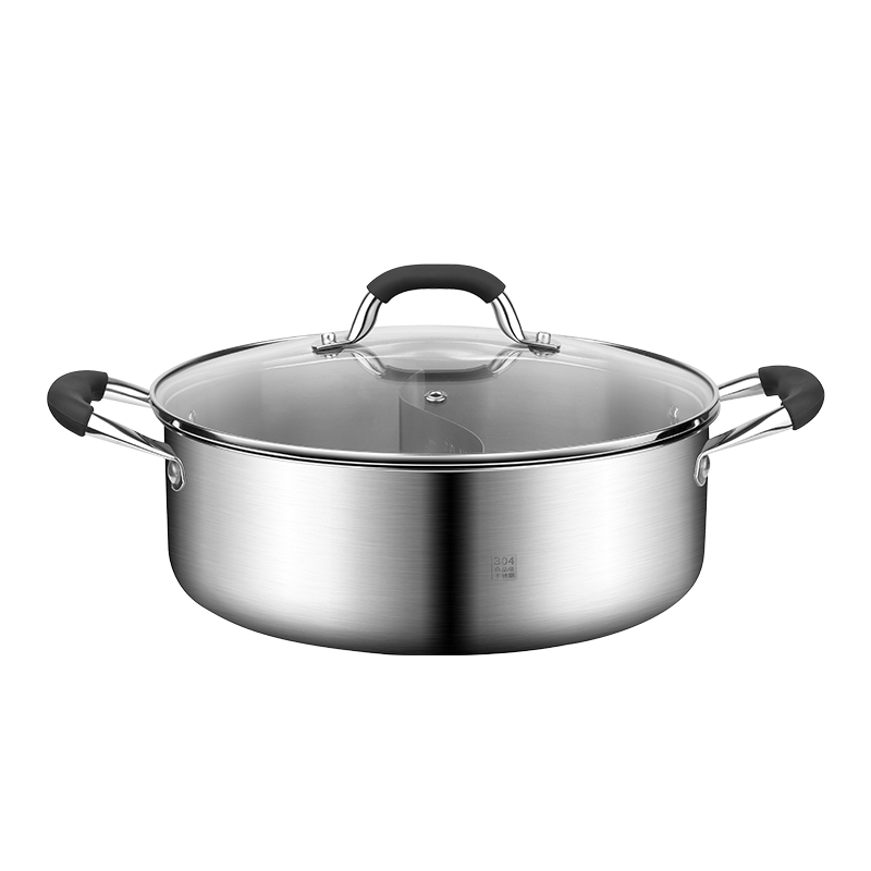 JD Original Dual-Sided Hot Pot, 304 Stainless Steel Household Soup Pot Compatible with Induction Cookers, Inner Diameter 28cm