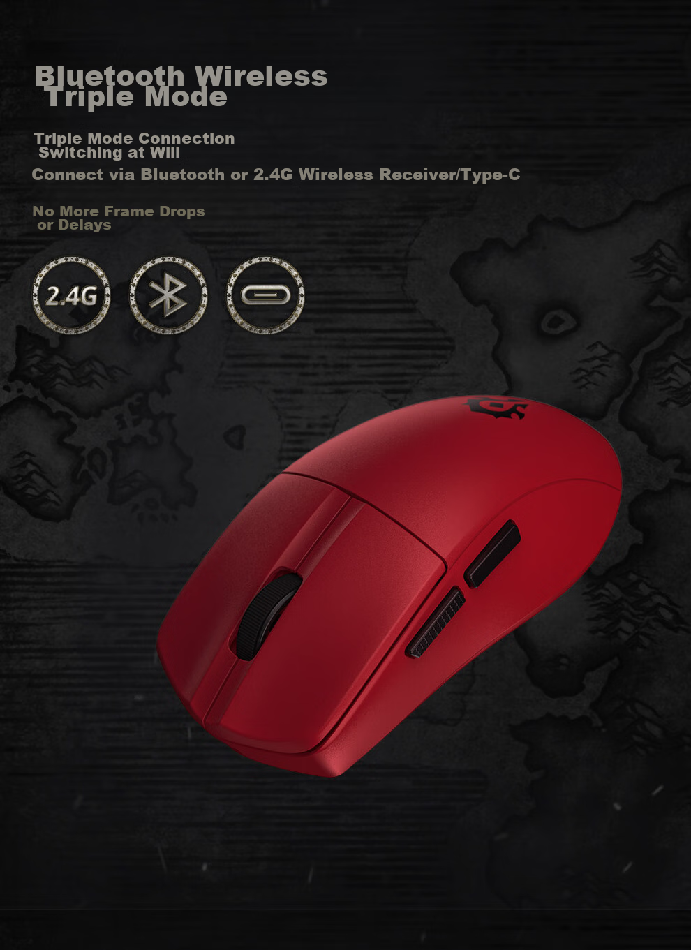 BLIZZARD YGK01 Official World of Warcraft Wireless Gaming Mouse, 2.4G Tri-Mode, 49g Lightweight Gaming Mouse - Tribe Red 3