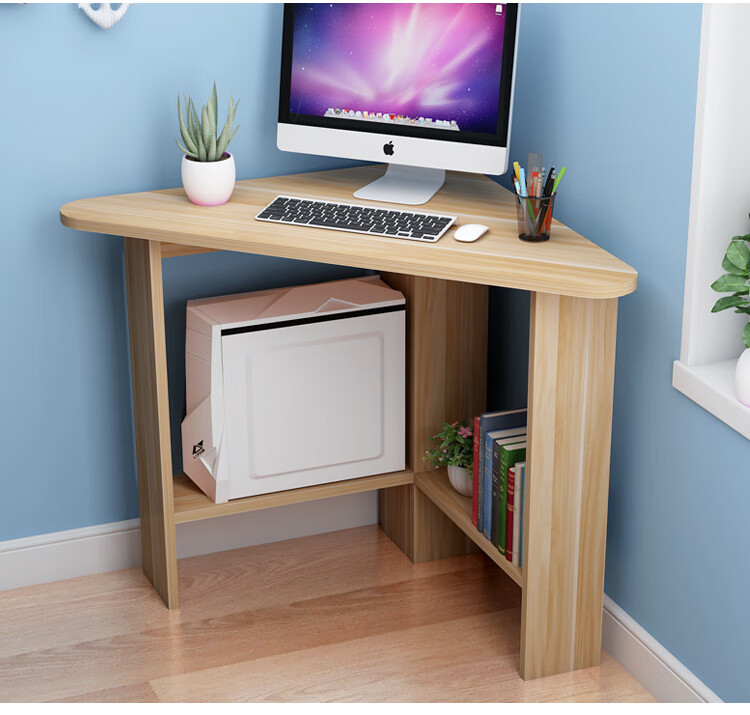 KULIN Computer Desk, Corner Desk with Storage Shelf, Triangular Desk for Small Spaces, Walnut Color 15