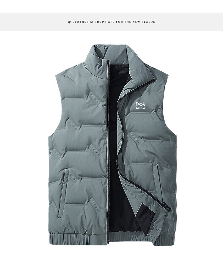 MiiOW Men's Down Vest Autumn Winter Short Sleeveless Down Jacket Warm Black 2XL 4