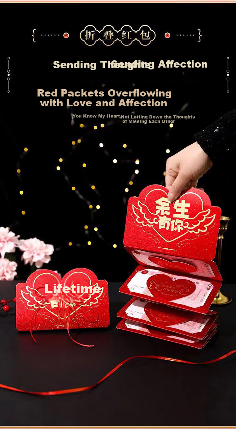 Qingwei 520 Proposal Confession Ceremonial Folding Red Packet, Mother's Day Gift for Wife, Birthday Present, "You'll Always Be There" 6 Cards 3