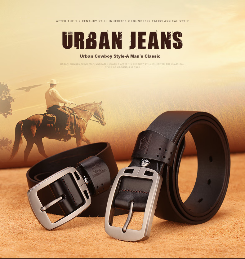 American Bison Men's Genuine Leather Belt Casual Vintage Cowhide Pin Buckle Waistband Birthday Gift for Boyfriend 1