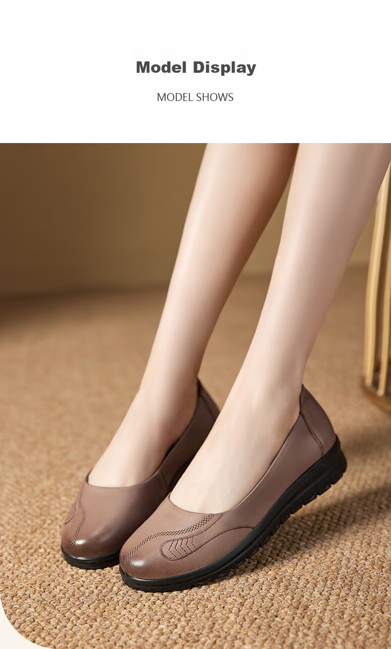 Eierkang Middle-aged and Elderly Women's Soft Sole Leather Shoes 16882W Off-white Size 39 33