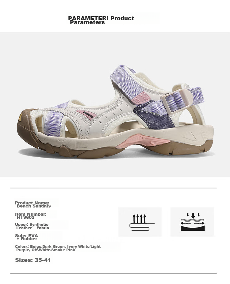 HUMTTO Summer Beach Sandals, Hole Shoes, Outdoor Hiking And Stream Tracing Closed-Toe Sports Sandals for Women, Beige/light Pink, Size 38 9