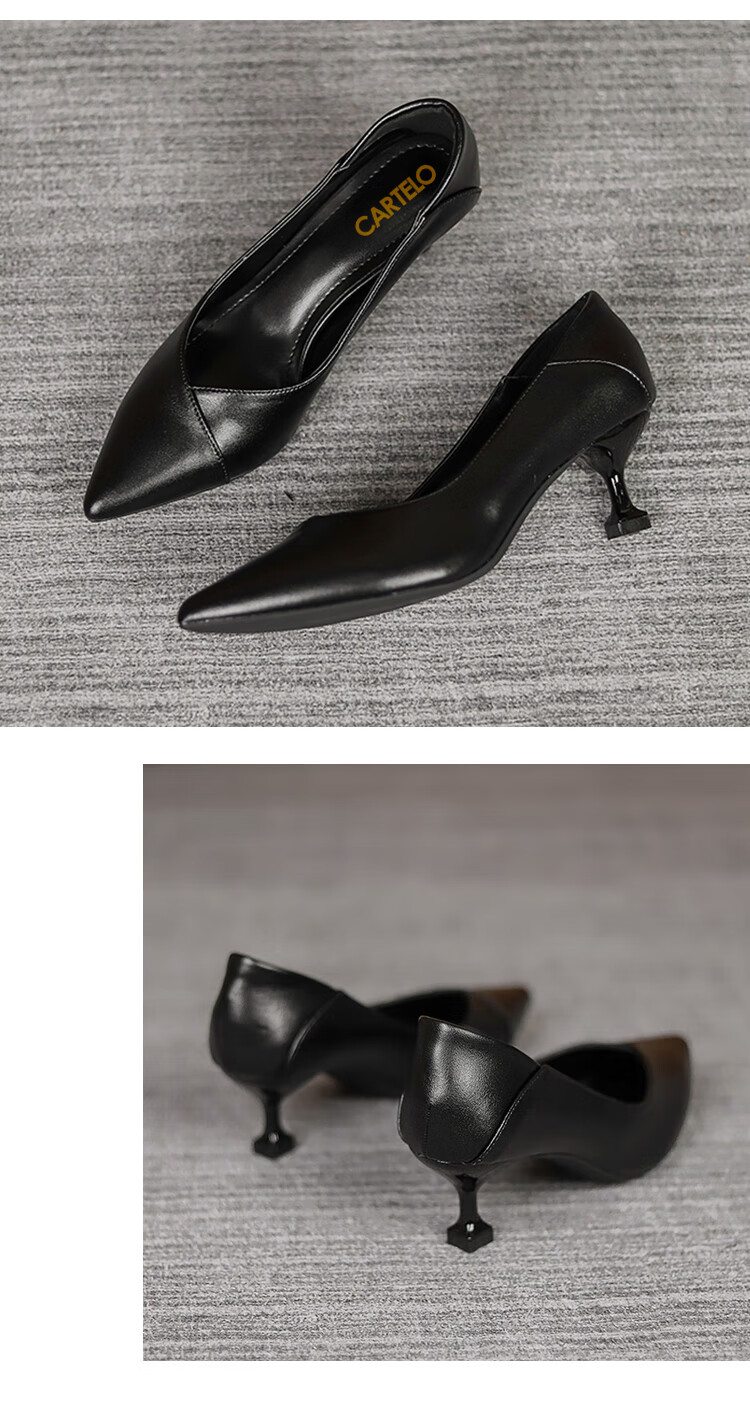 CARTELO Pointed High Heels for Women, Black Commuter Leather Shoes, KCC-357 Black (3cm), Size 38 15
