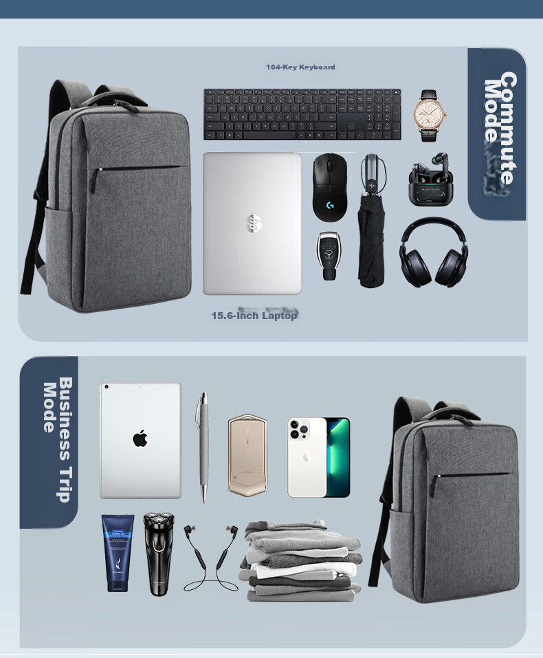 BRINCH Laptop Backpack for Men And Women, Business 15.6-Inch Large Capacity Travel Computer Bag 8
