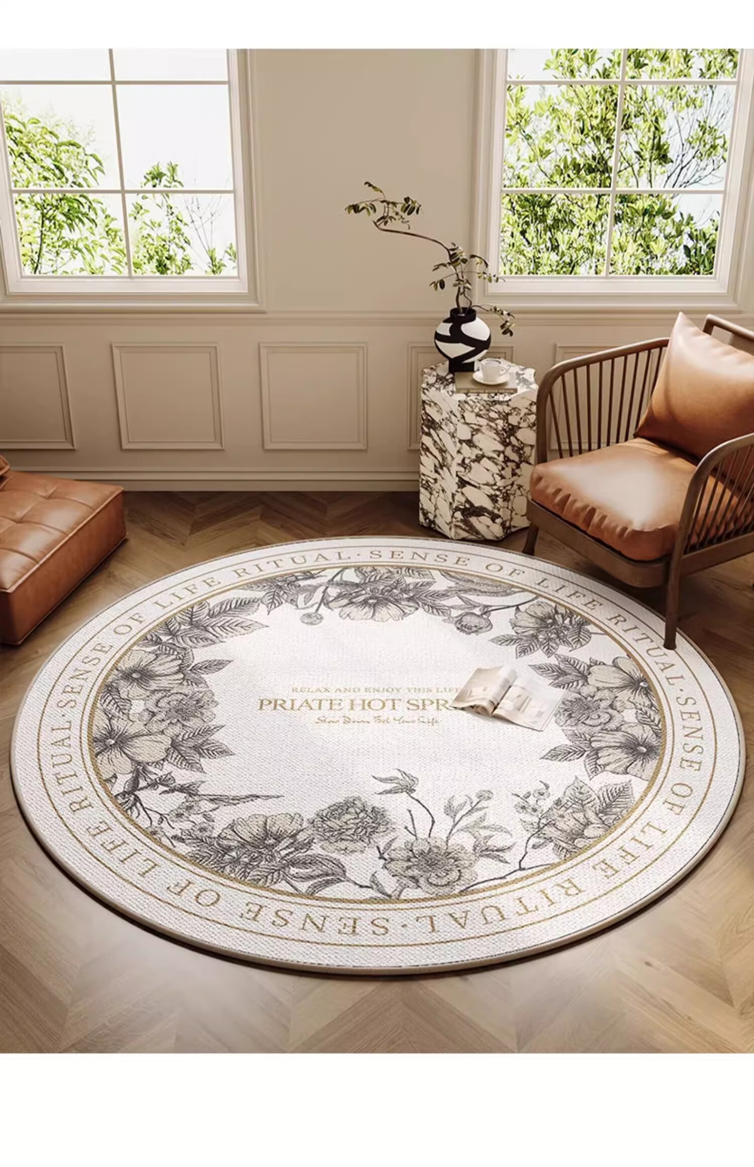 Yinshang Ancient Single-Person Sofa Round Carpet, Luxurious High-End Chair Pad for Foyer, Bedroom And Living Room, Swivel Chair Floor Mat 14