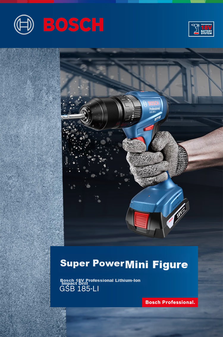 BOSCH Electric Drill, Impact Drill, Power Screwdriver, Wall Drilling, Brushless Lithium Battery GSB185 18V Single Battery Xiaohaxia Set 2