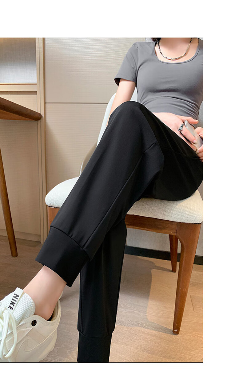 XUEXIMAN Ice Silk Sports Pants for Women, Summer Lightweight Loose Casual Pants, Elastic Ankle Harem Black Slimming Quick-Dry Women's Trousers Black 16
